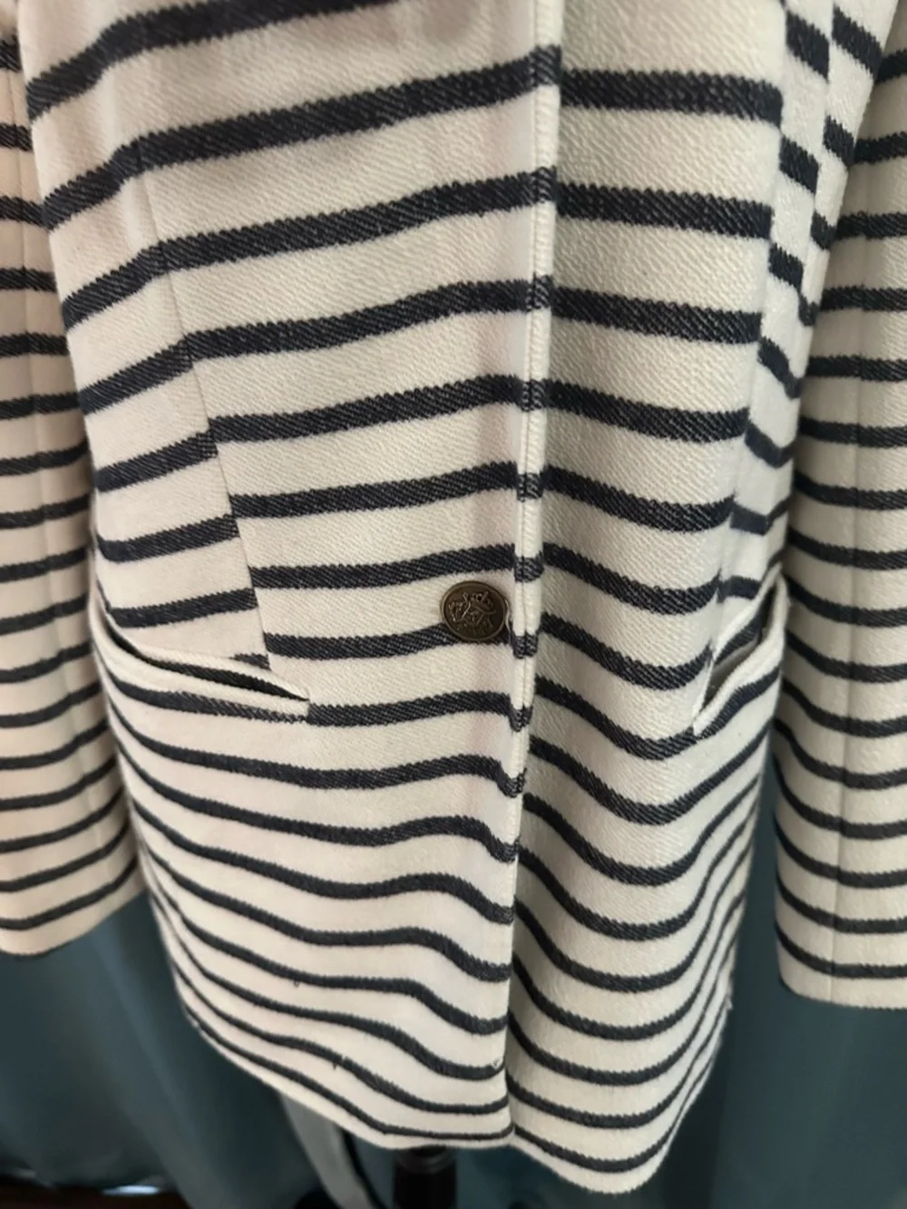LOFT Striped Blazer Women Size 12 Navy White Knit Jacket Nautical Career Casual - Picture 2 of 8